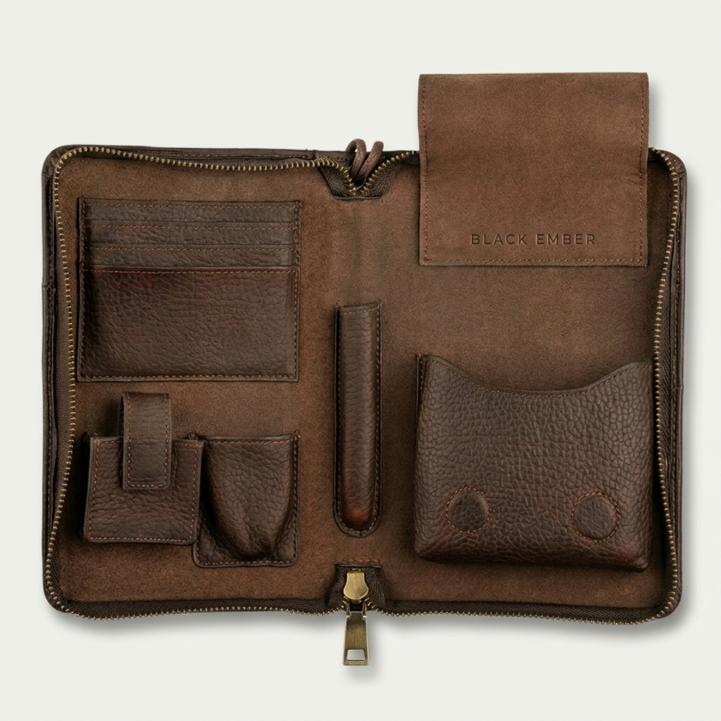 Leather Cigar Travel Organizer — Havana Noir