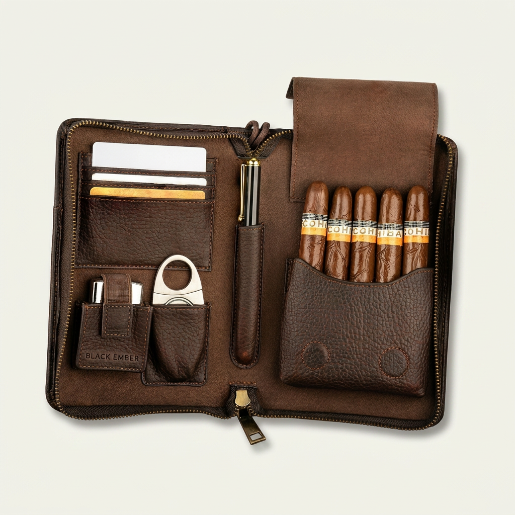 Leather Cigar Travel Organizer — Havana Noir