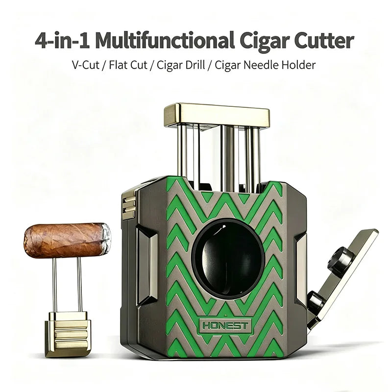 4-in-1 Cigar Cutter with V-Cut, Straight Cut & Punch — Quadrant Reserve