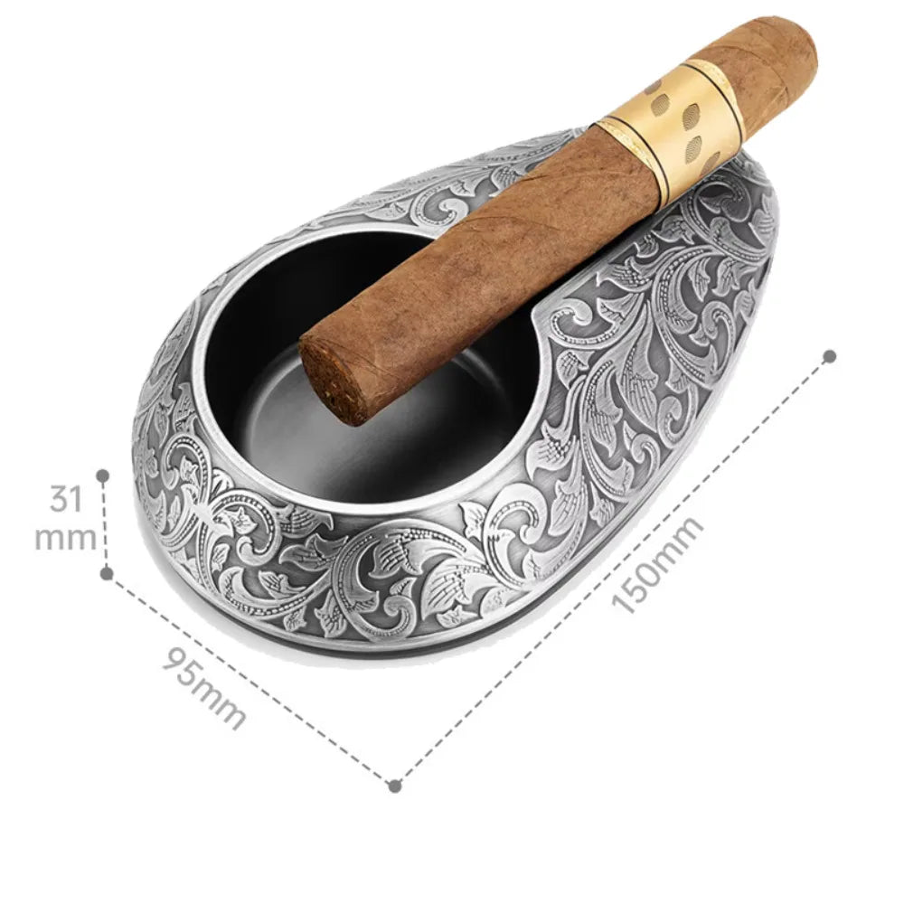 Carved Metal Single-Slot Cigar Ashtray — Sentinel Reserve