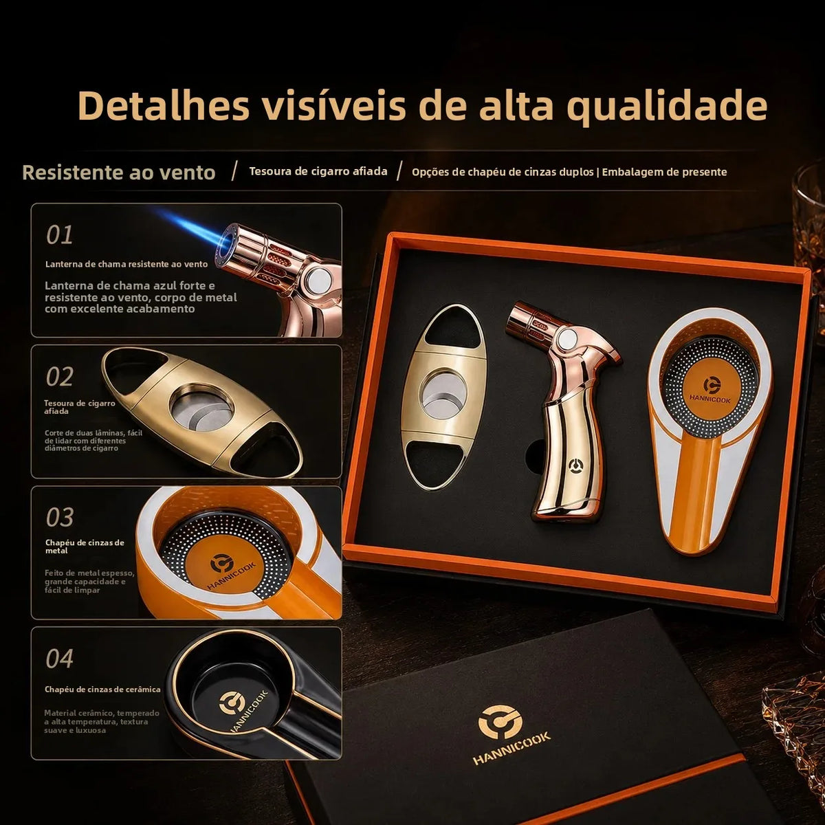 3-Piece Cigar Gift Set — Cutter, Torch Lighter & Ashtray — Marshall Reserve