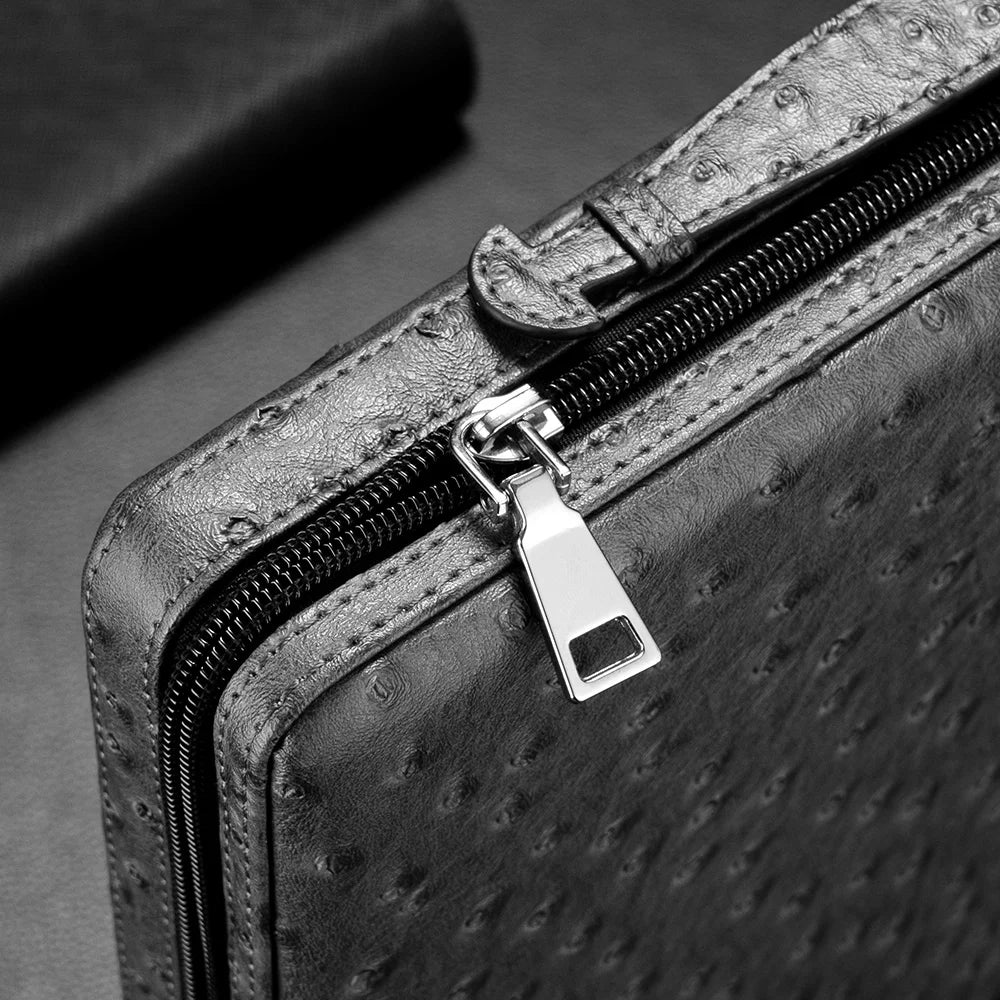 Ostrich-Grain Leather 10-Cigar Travel Case with Handle — Consul Reserve