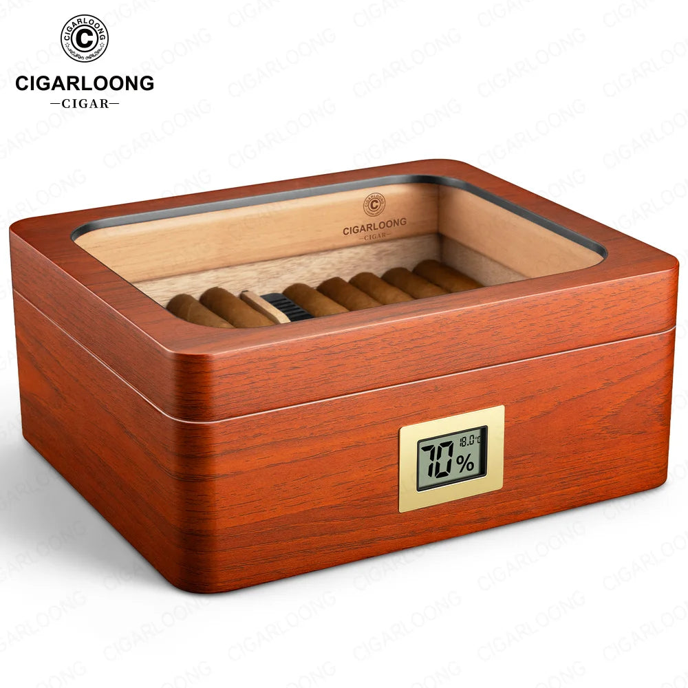 Glass-Top Piano-Finish Cedar Humidor with Hygrometer — Maestro Reserve
