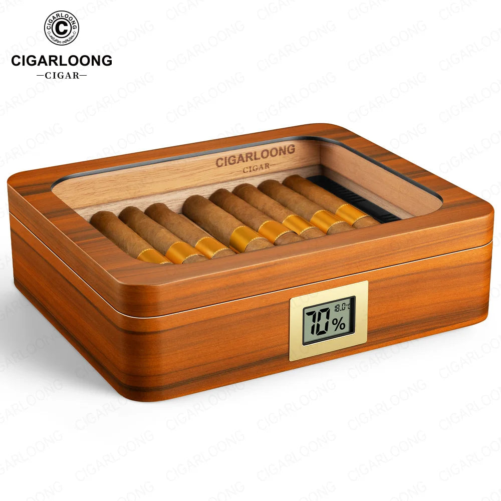 Glass-Top Piano-Finish Cedar Humidor with Hygrometer — Maestro Reserve