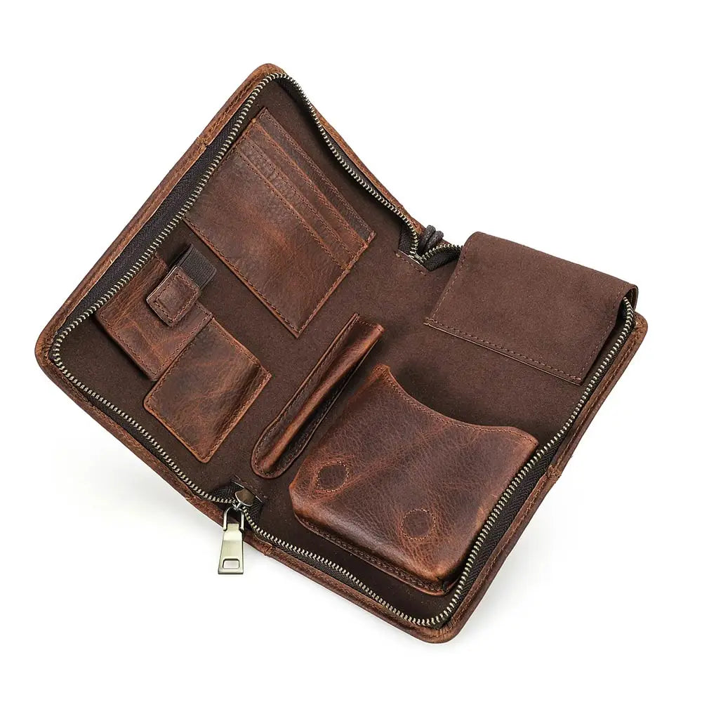 Leather Cigar & Travel Organiser with 5-Cigar Pocket — Emissary Reserve
