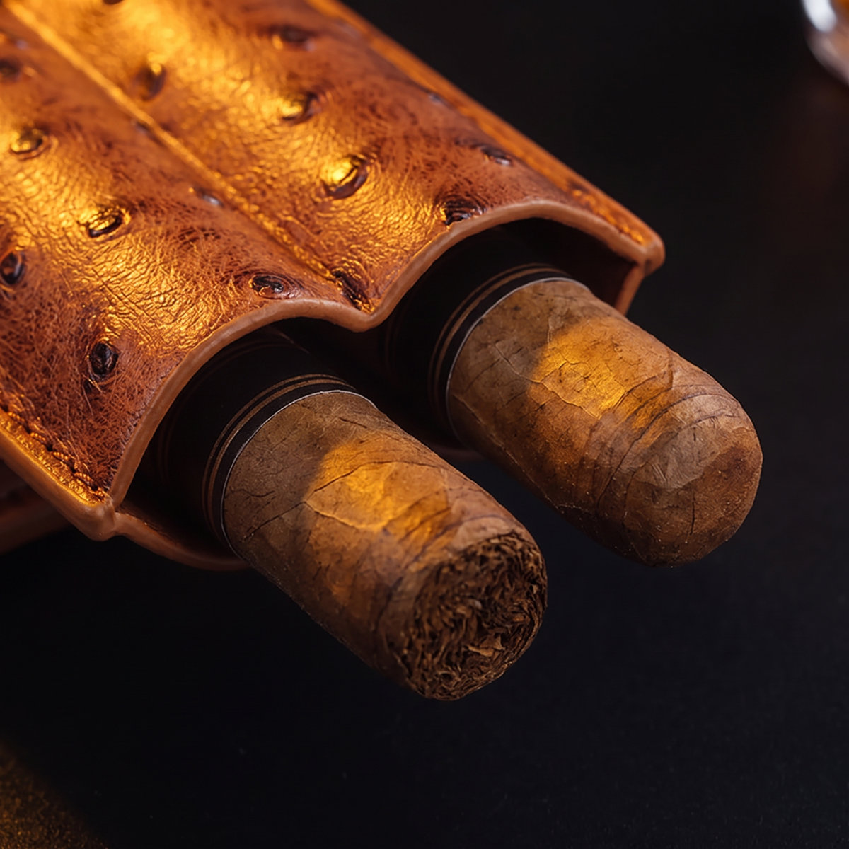 Two-Cigar Leather Travel Case — holds two cigars