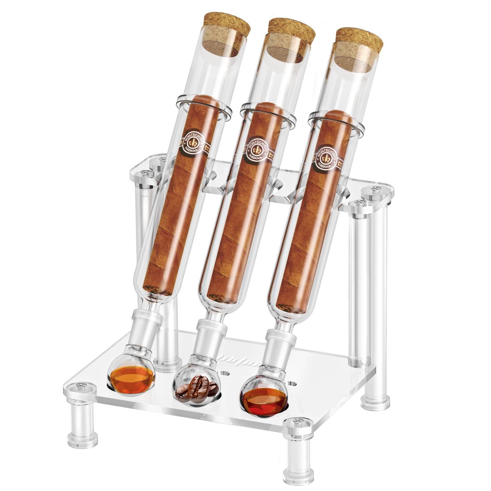 LIHTUN Cigar Flavoring Tube Set, Borosilicate Glass Tubes, Balls and Acrylic Stand, Portable Cigar Humidor Gift Set for Flavor Mellowing, Storage and Display