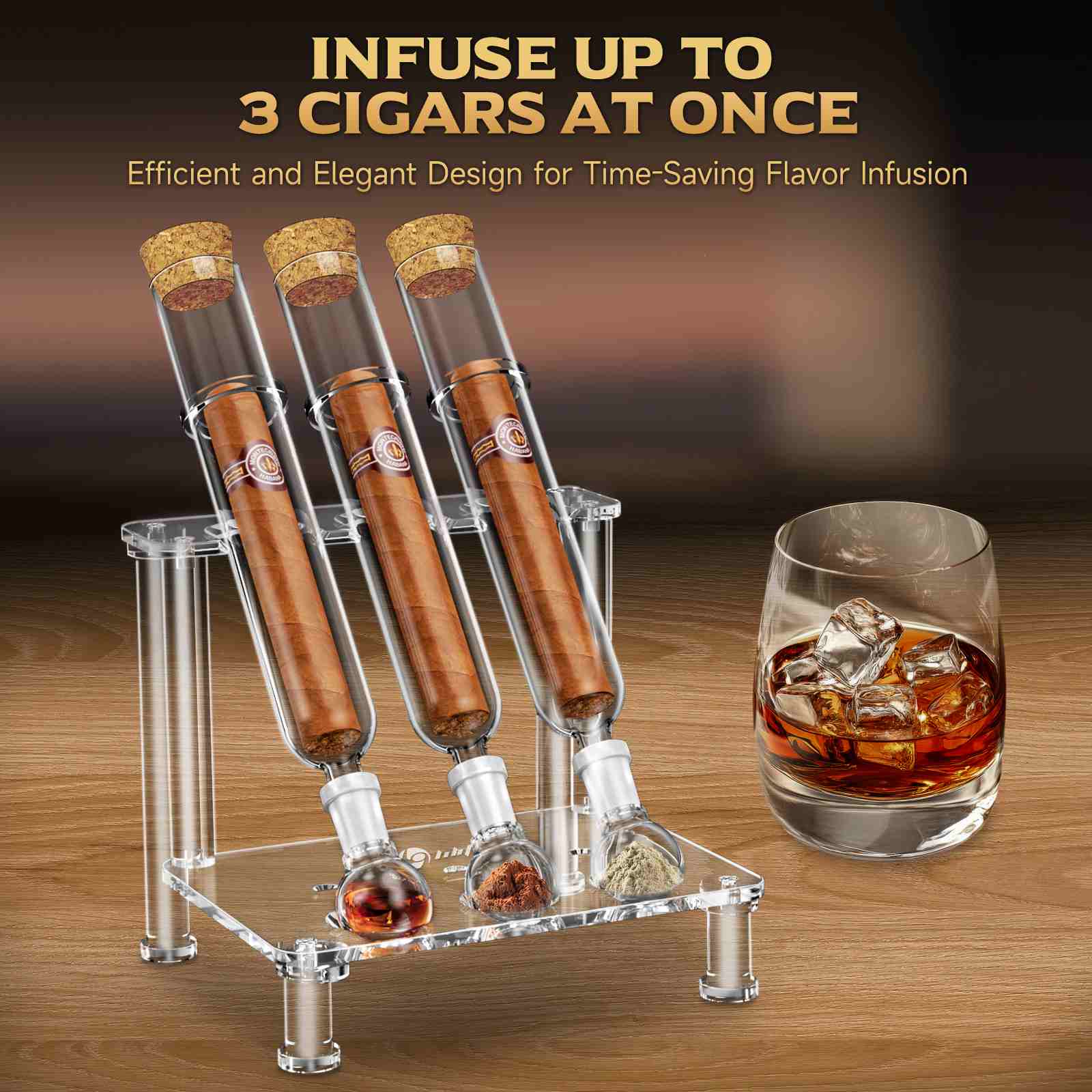 LIHTUN Cigar Flavoring Tube Set, Borosilicate Glass Tubes, Balls and Acrylic Stand, Portable Cigar Humidor Gift Set for Flavor Mellowing, Storage and Display