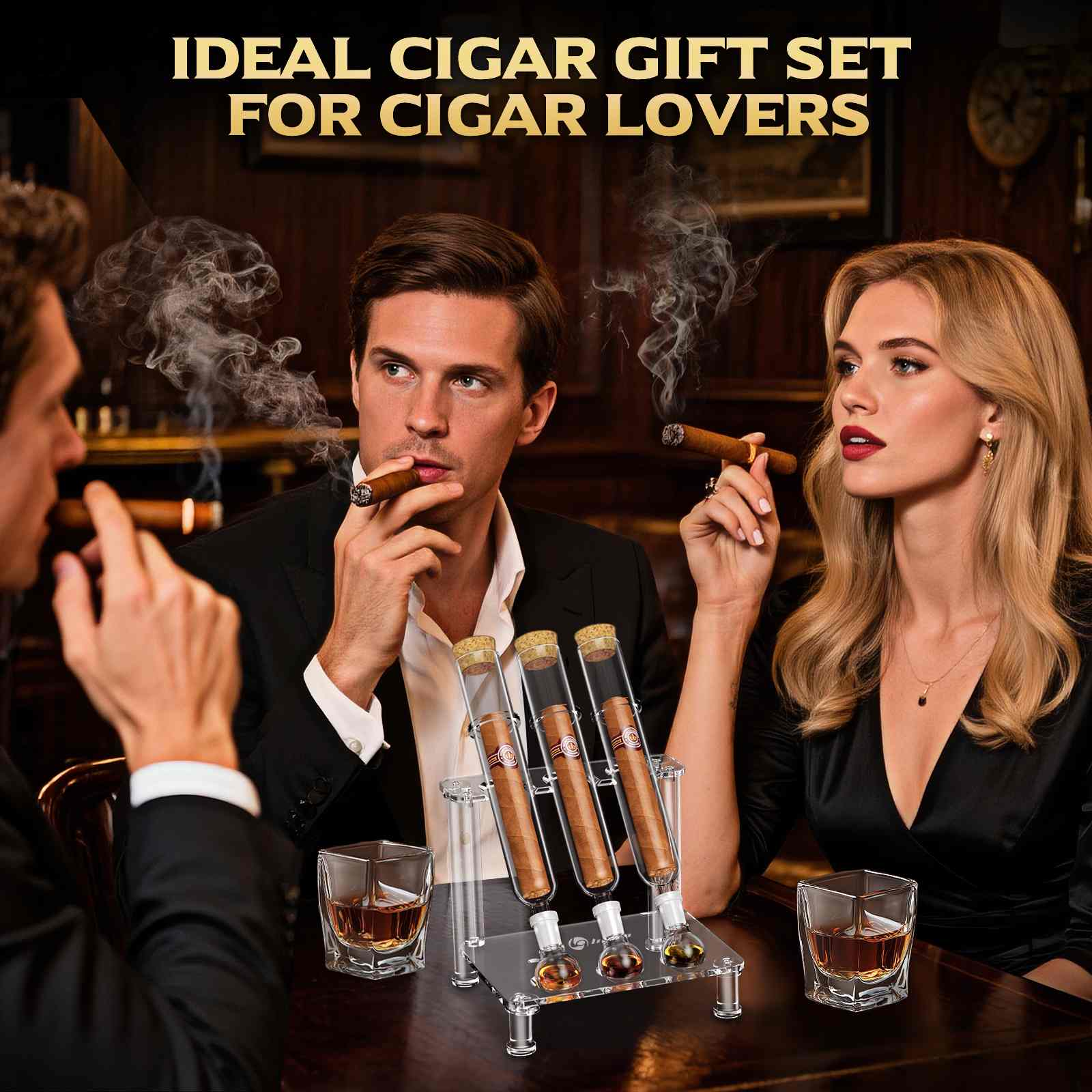 LIHTUN Cigar Flavoring Tube Set, Borosilicate Glass Tubes, Balls and Acrylic Stand, Portable Cigar Humidor Gift Set for Flavor Mellowing, Storage and Display