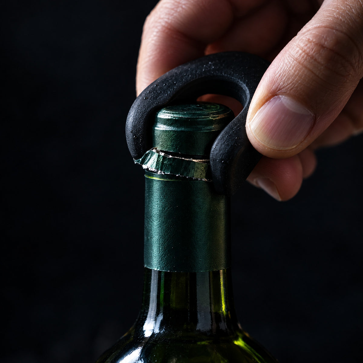 Foil cutter removing the capsule