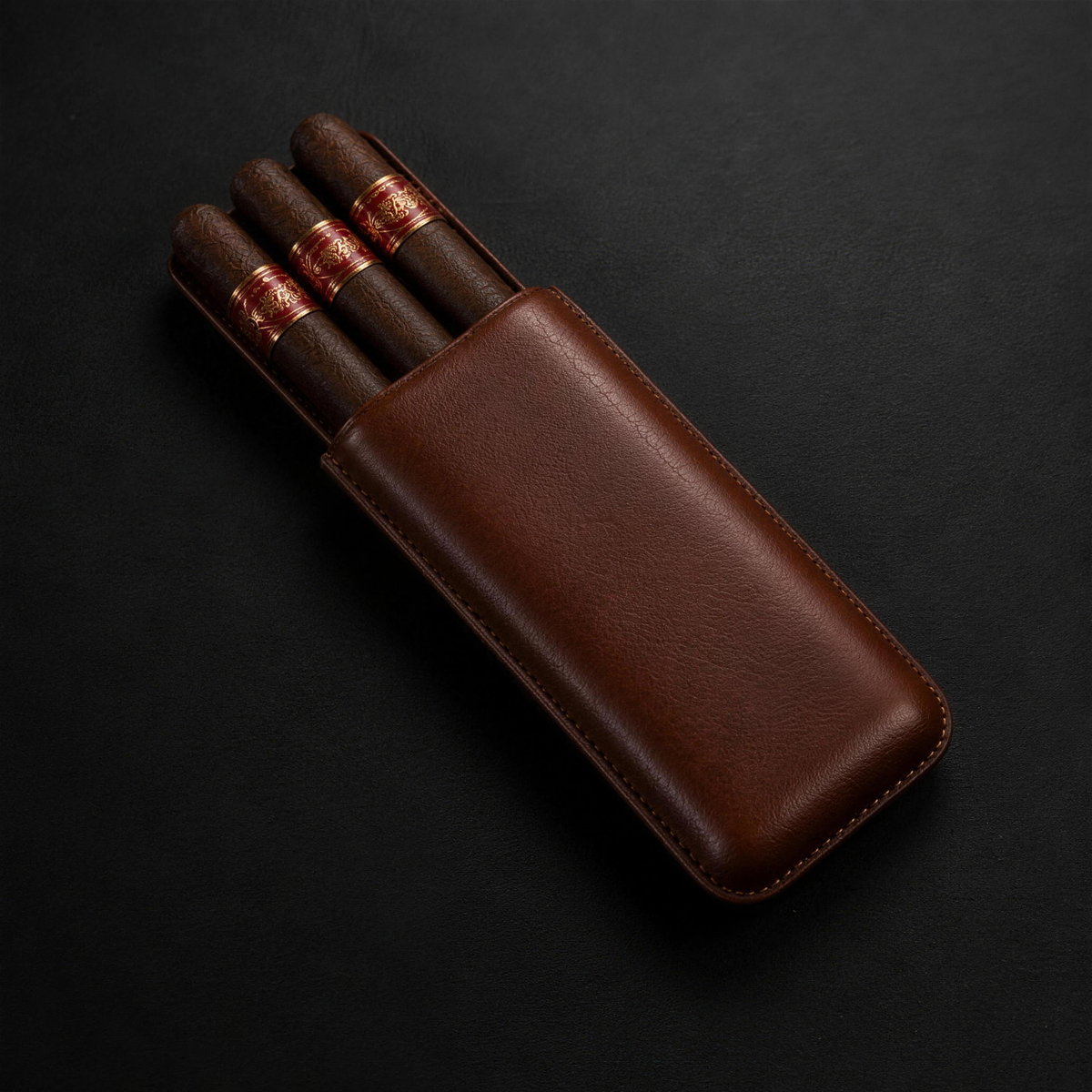 Brown case open with three cigars