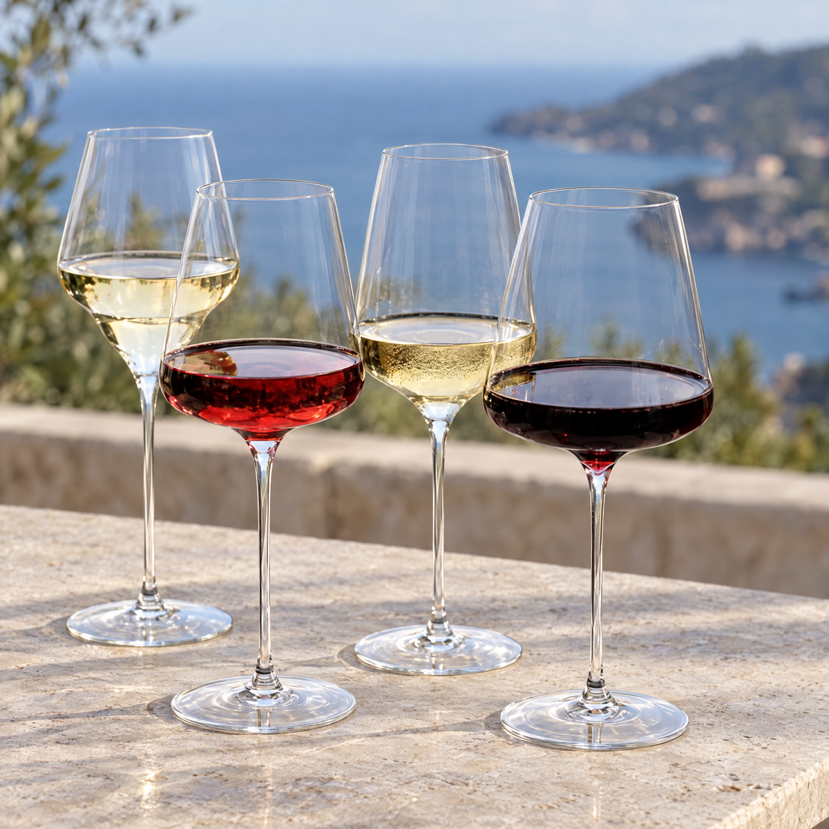 The set on a terrace table overlooking the sea