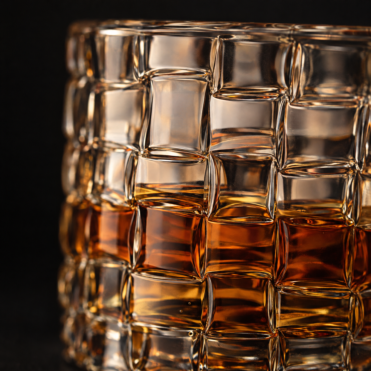 Macro detail of the cut crystal facets of the Meridian Reserve glass