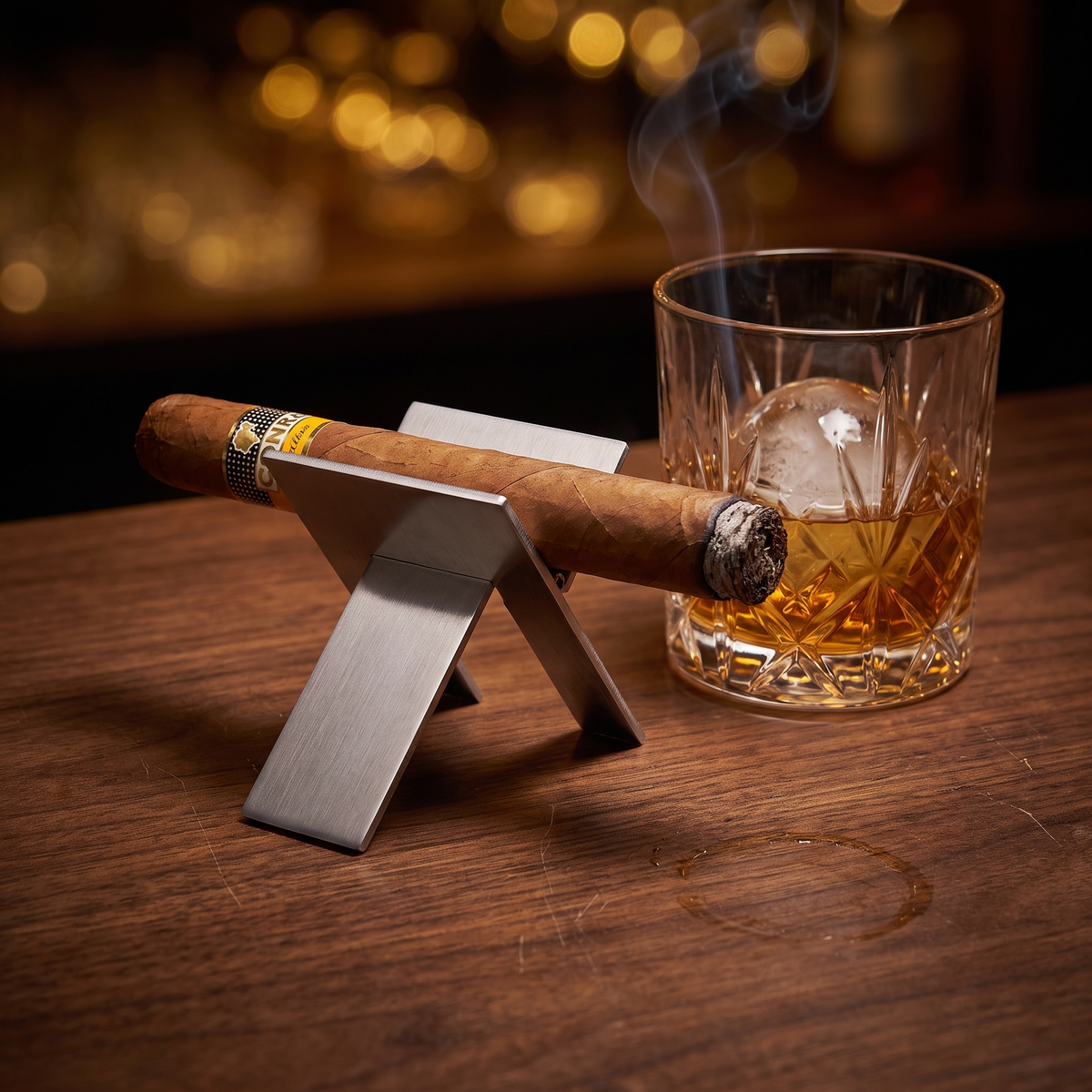 Voyager Reserve — Silver, home bar at night