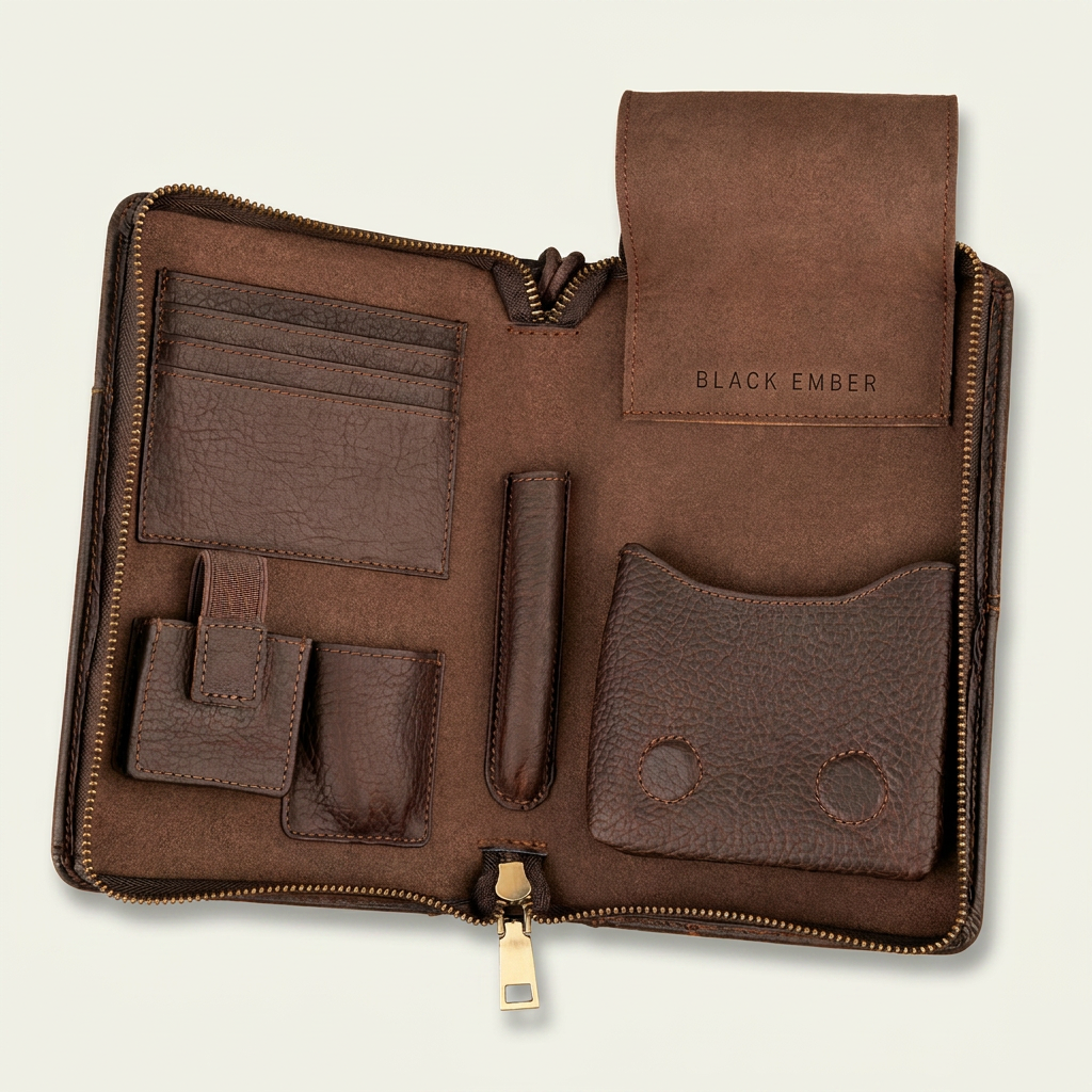 Leather Cigar Travel Organizer — Havana Noir