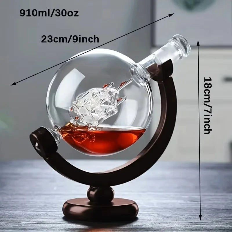 Globe Whisky Decanter with Wooden Base — Atlas Reserve