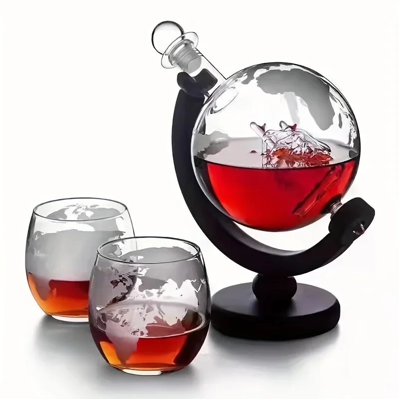 Globe Whisky Decanter with Wooden Base — Atlas Reserve