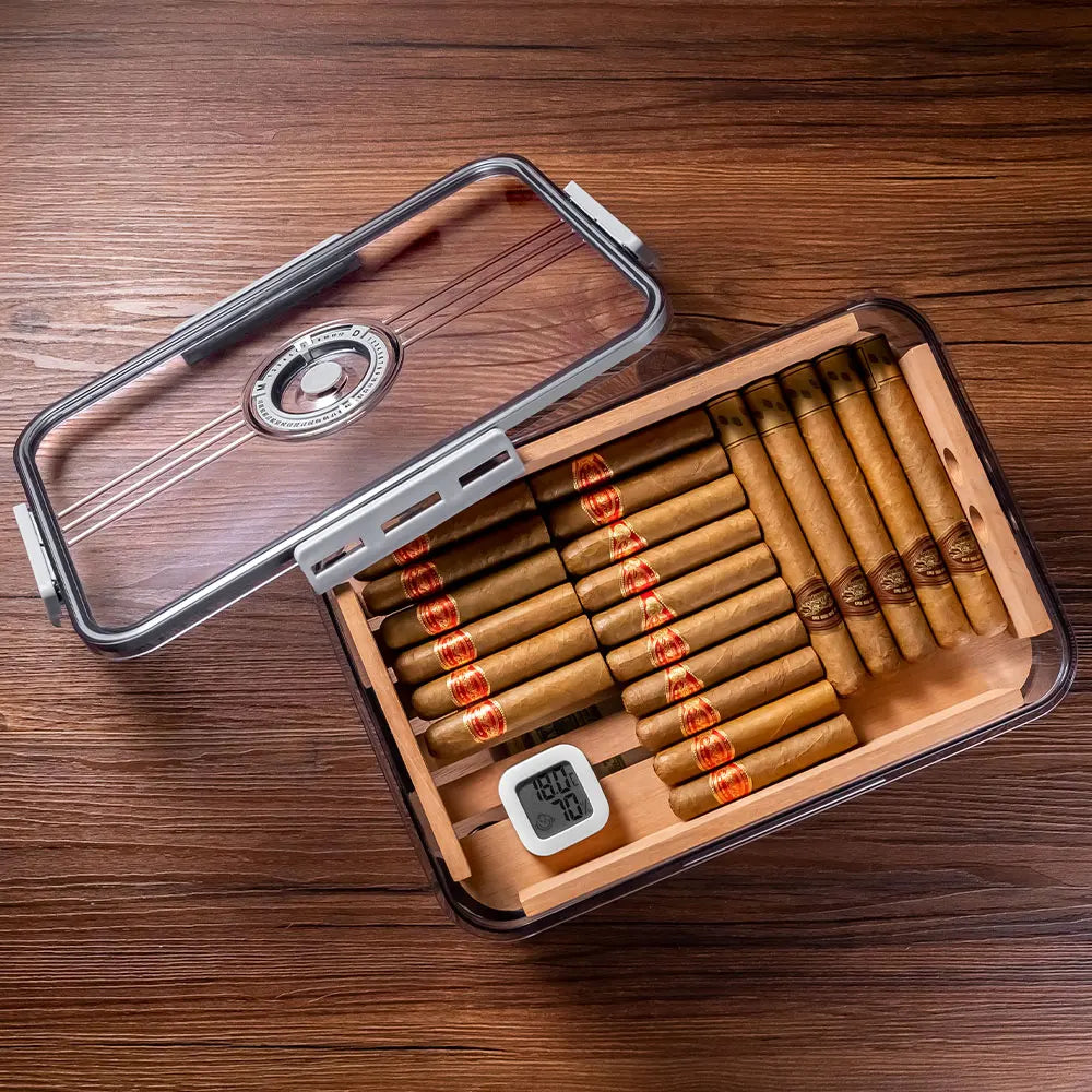 Airtight Cigar Humidor Box with Cedar Tray & Digital Hygrometer — Curator Reserve