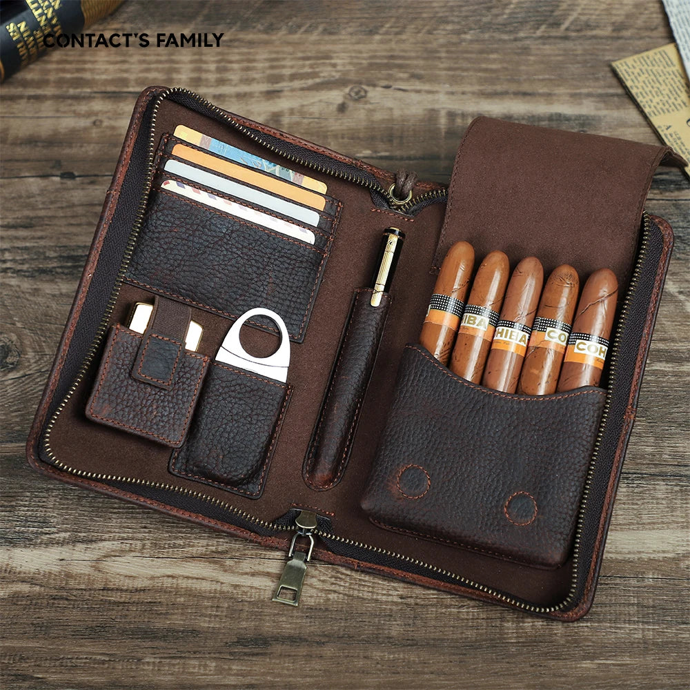 Leather Cigar & Travel Organiser with 5-Cigar Pocket — Emissary Reserve