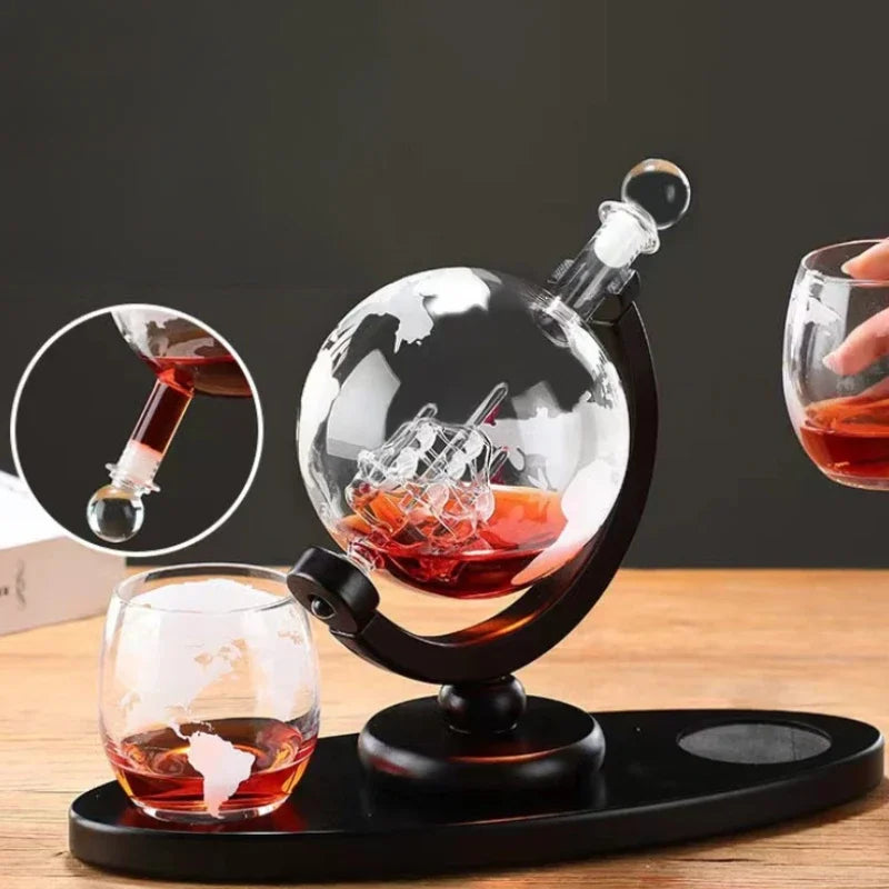Globe Whisky Decanter with Wooden Base — Atlas Reserve
