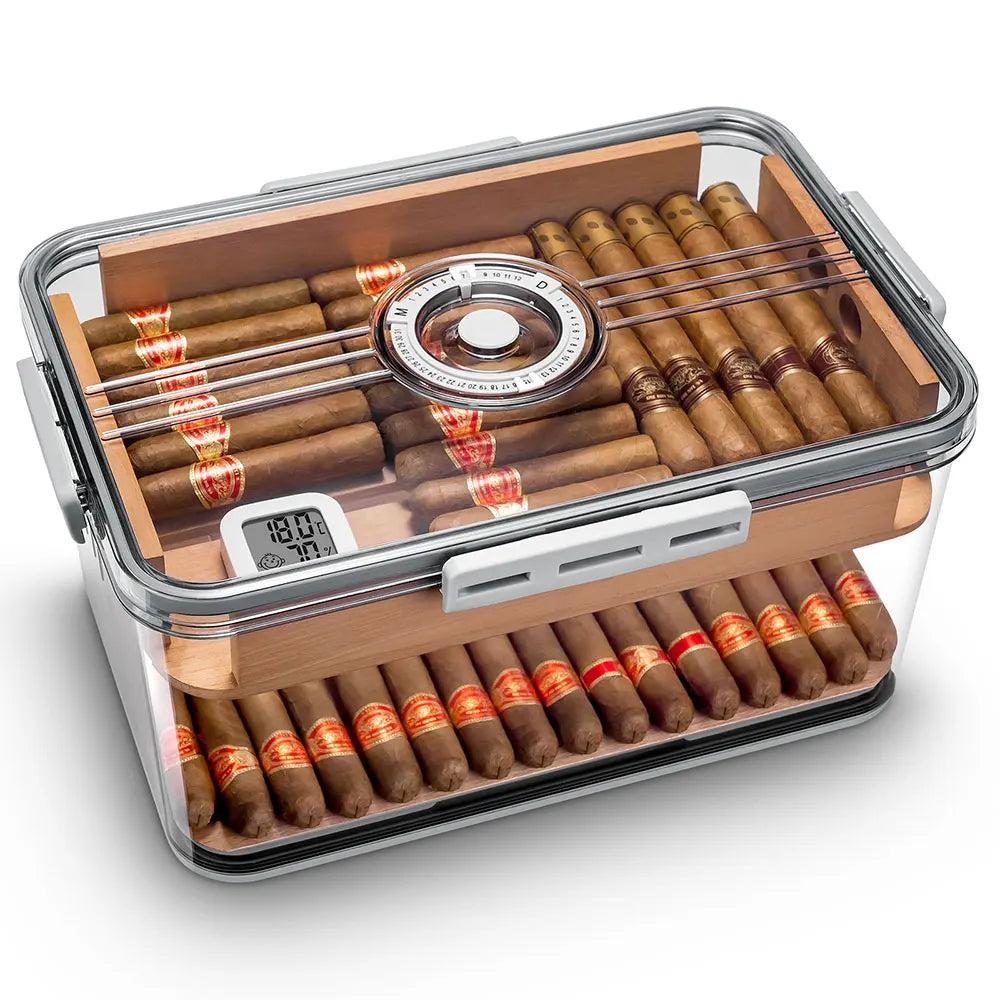Airtight Cigar Humidor Box with Cedar Tray & Digital Hygrometer — Curator Reserve