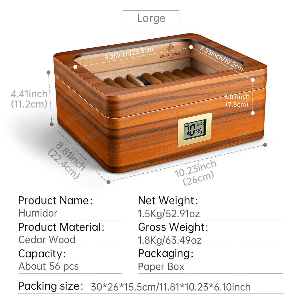Glass-Top Piano-Finish Cedar Humidor with Hygrometer — Maestro Reserve
