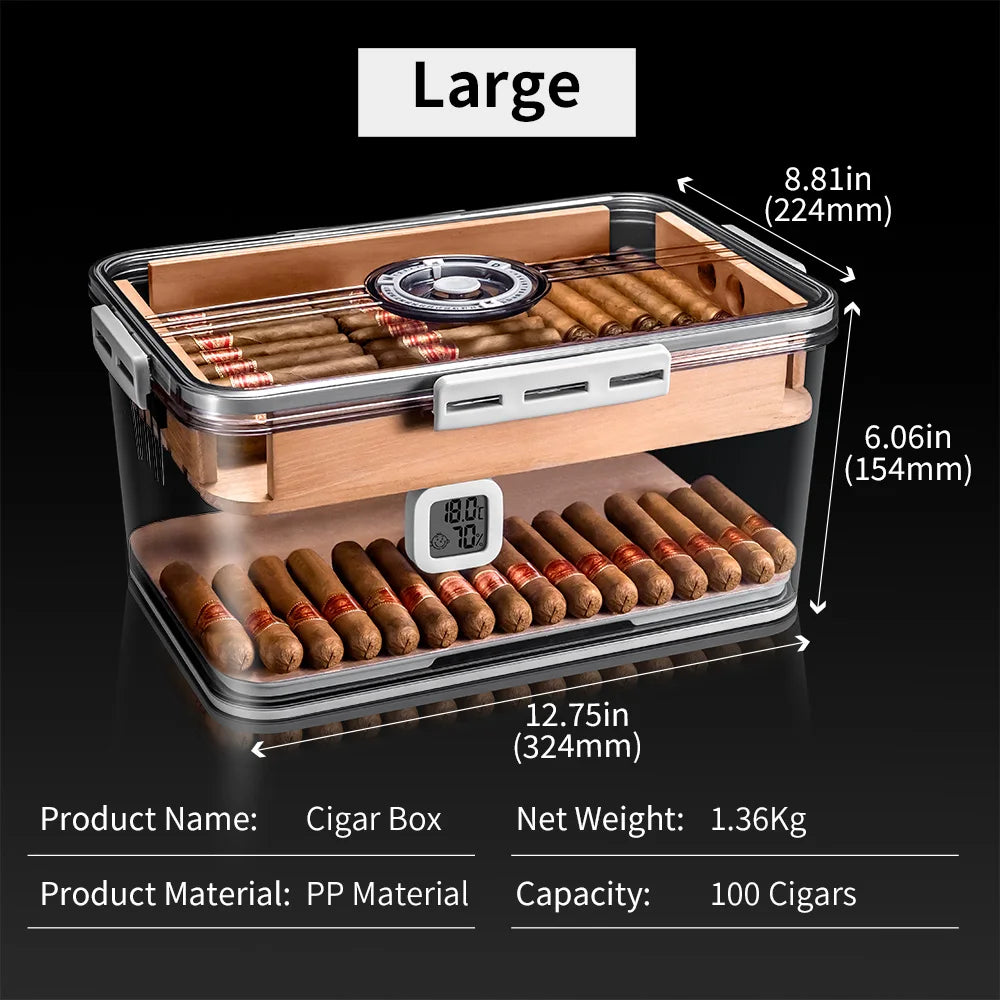 Airtight Cigar Humidor Box with Cedar Tray & Digital Hygrometer — Curator Reserve