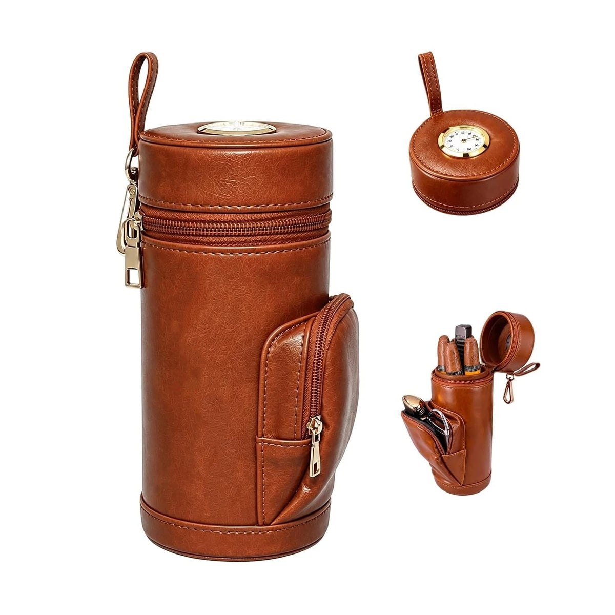 Cedar-Lined Leather Cigar Travel Case with Hygrometer — Regent Reserve