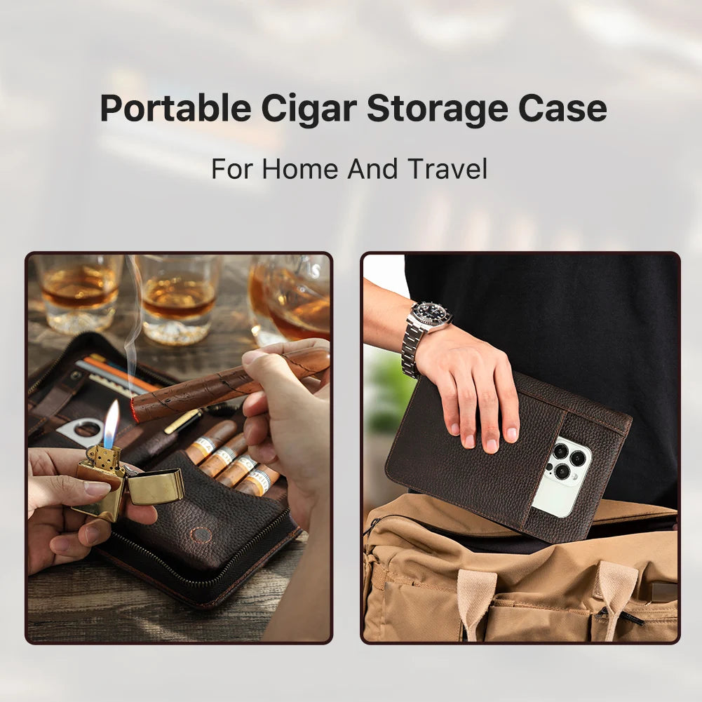 Leather Cigar & Travel Organiser with 5-Cigar Pocket — Emissary Reserve