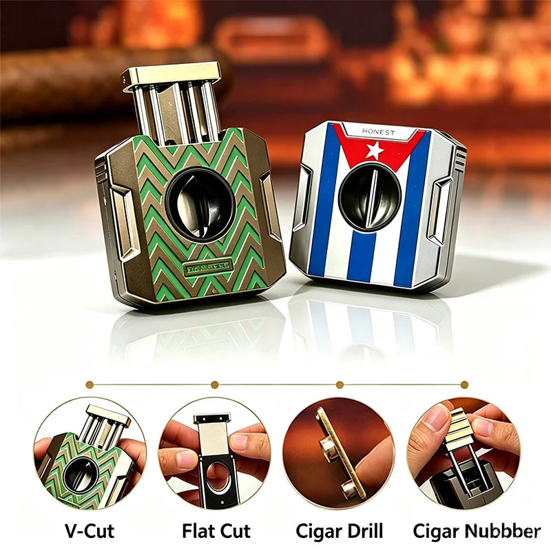 4-in-1 Cigar Cutter with V-Cut, Straight Cut & Punch — Quadrant Reserve