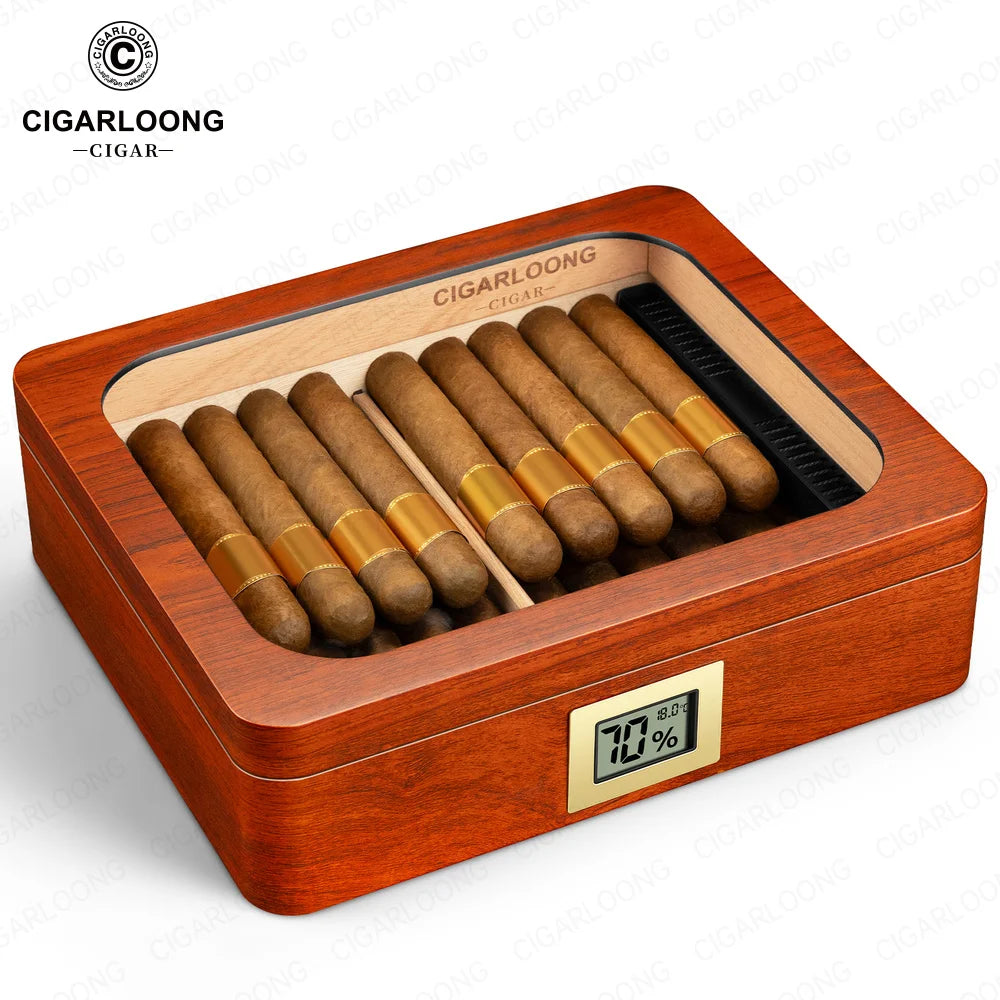 Glass-Top Piano-Finish Cedar Humidor with Hygrometer — Maestro Reserve