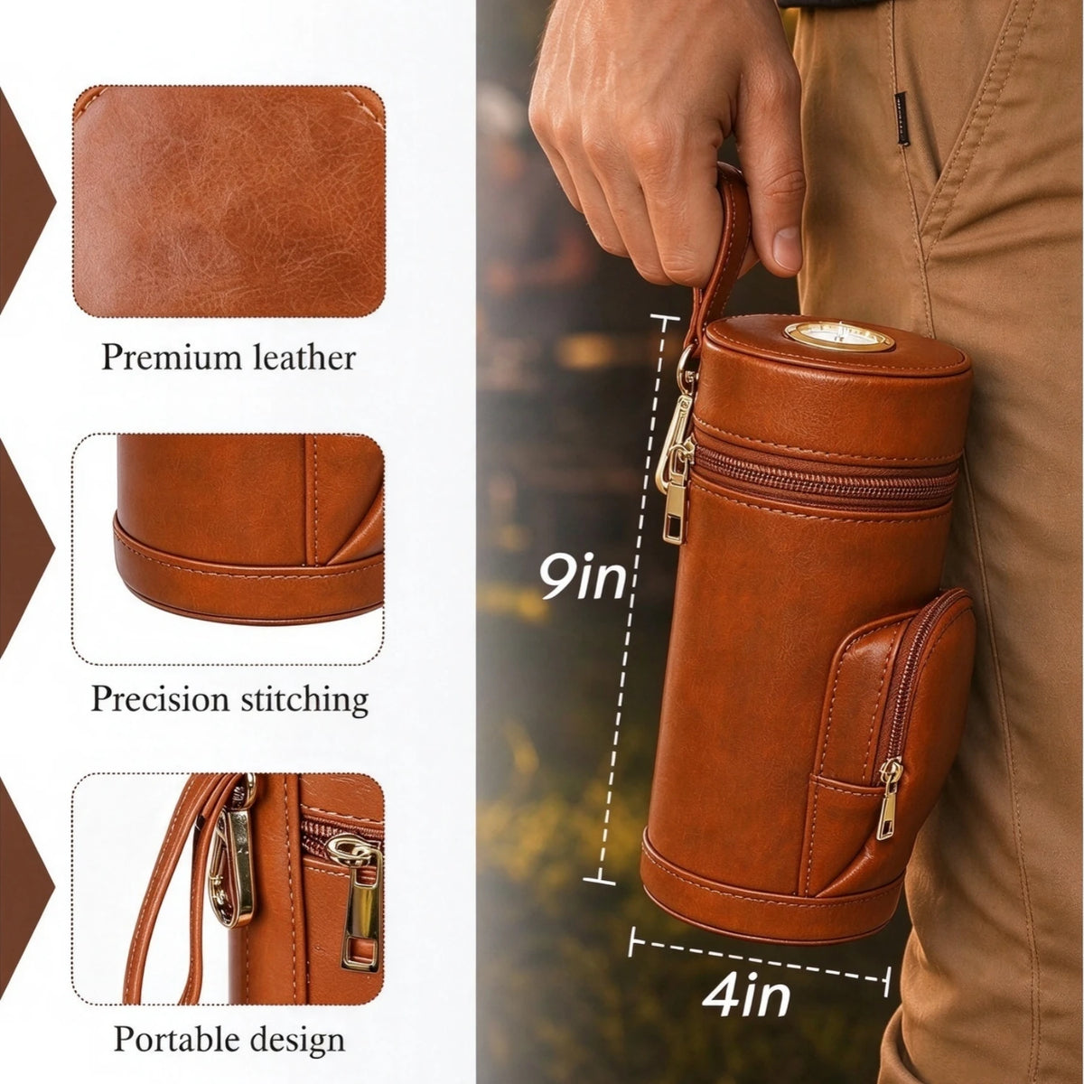 Cedar-Lined Leather Cigar Travel Case with Hygrometer — Regent Reserve