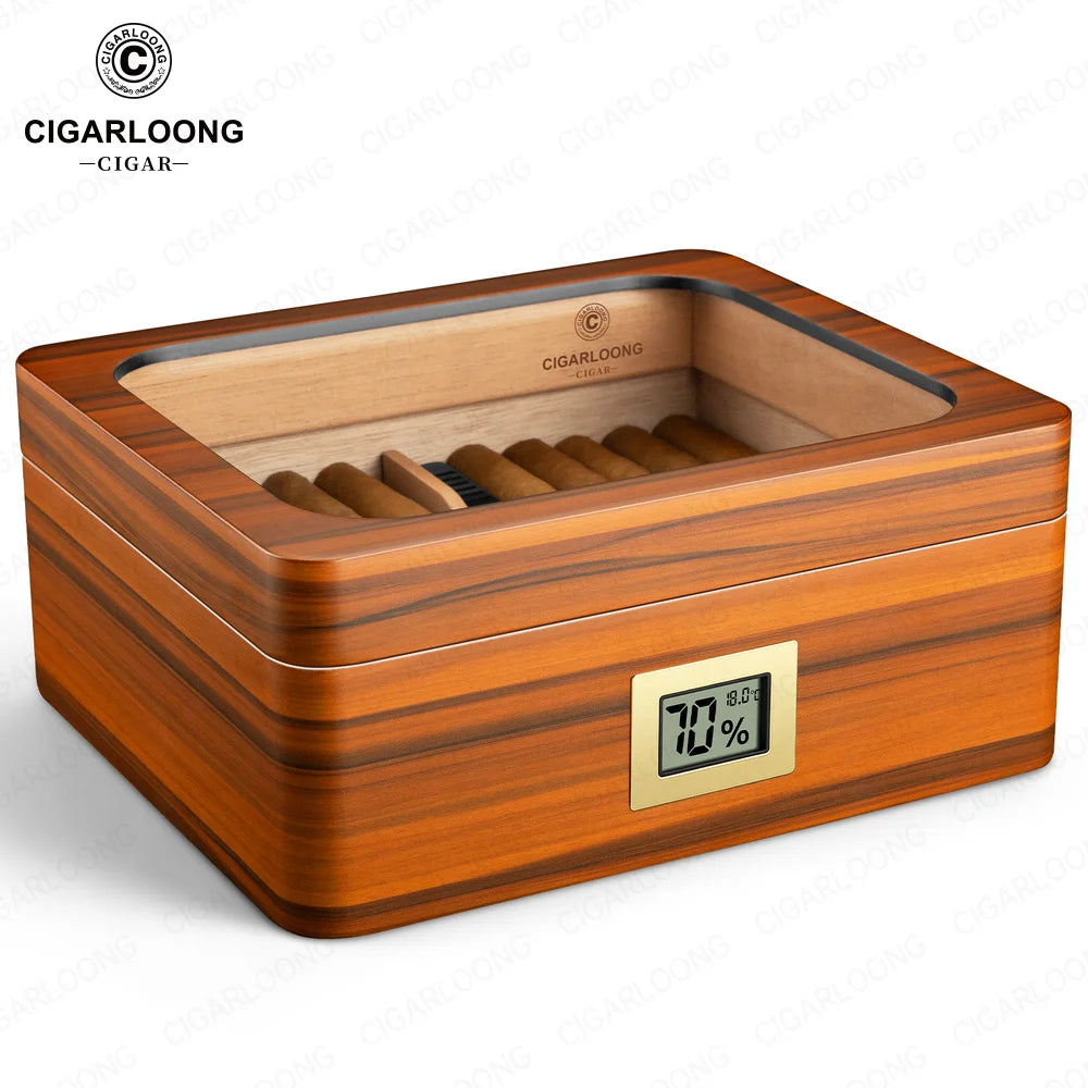 Glass-Top Piano-Finish Cedar Humidor with Hygrometer — Maestro Reserve