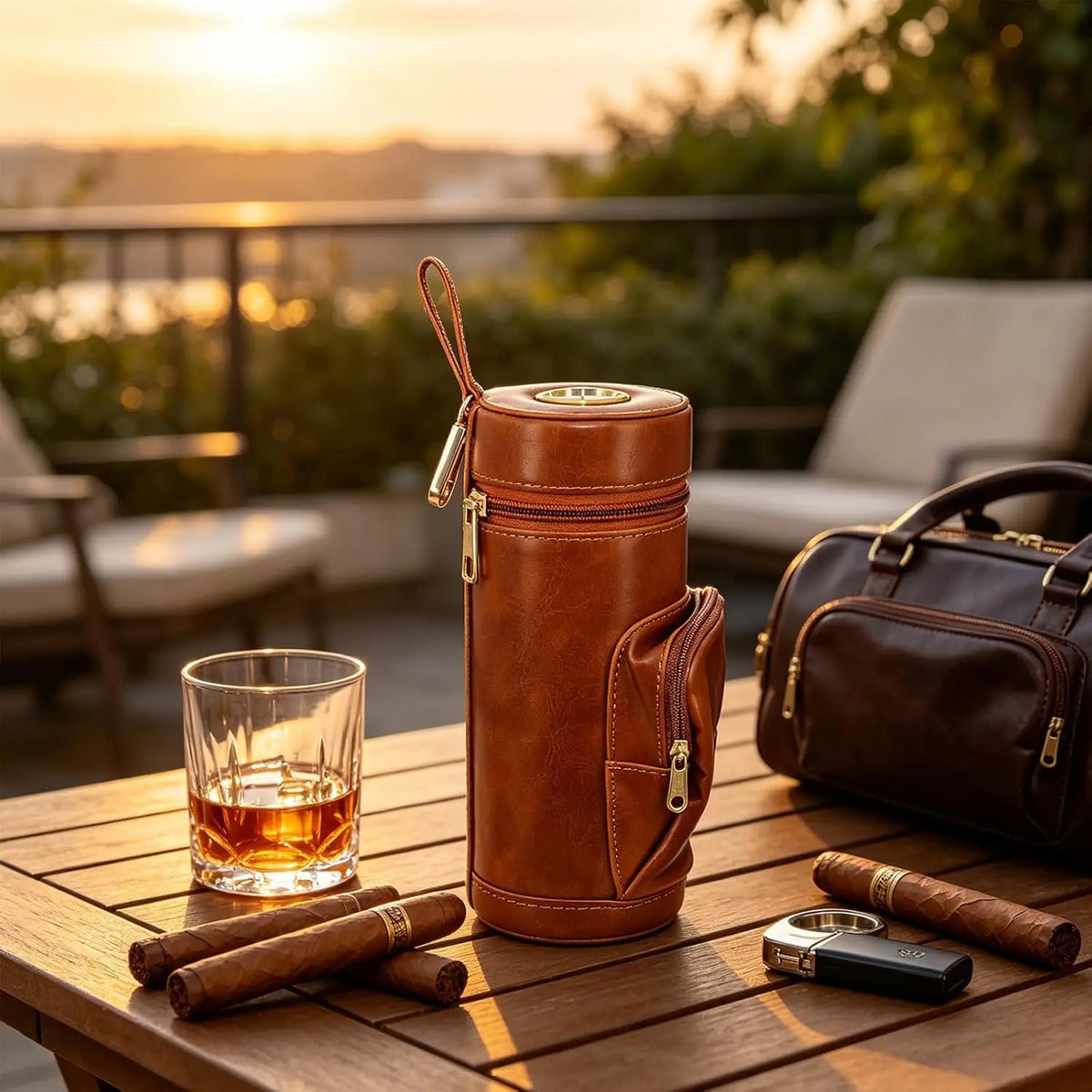 Cedar-Lined Leather Cigar Travel Case with Hygrometer — Regent Reserve