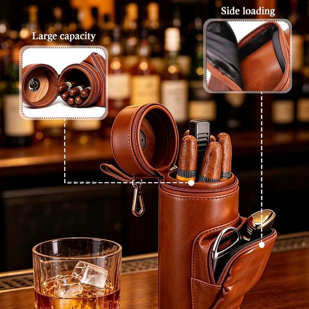Cedar-Lined Leather Cigar Travel Case with Hygrometer — Regent Reserve