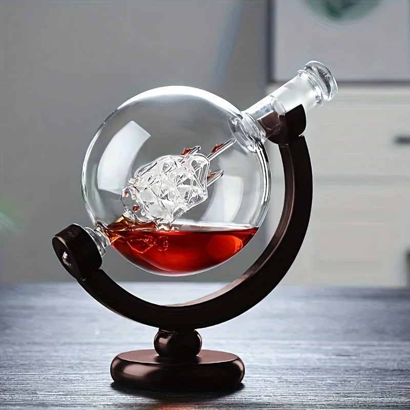 Globe Whisky Decanter with Wooden Base — Atlas Reserve