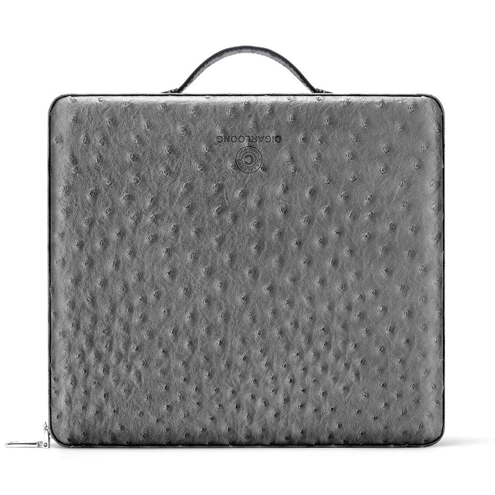 Ostrich-Grain Leather 10-Cigar Travel Case with Handle — Consul Reserve
