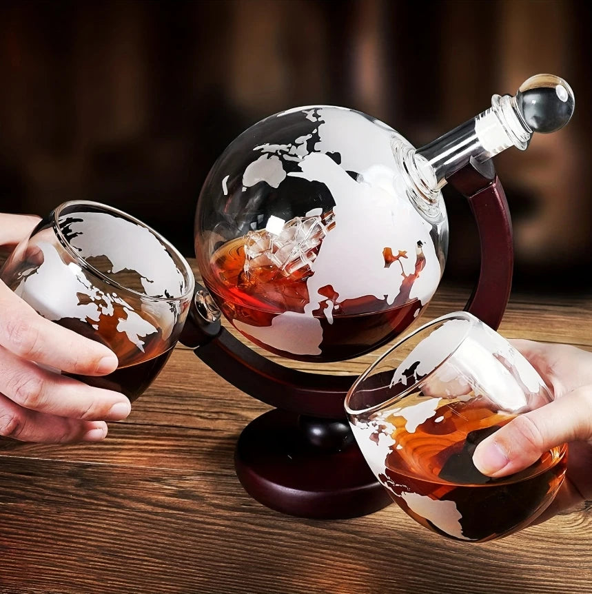 Globe Whisky Decanter with Wooden Base — Atlas Reserve