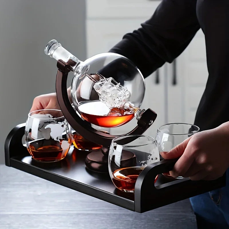 Globe Whisky Decanter with Wooden Base — Atlas Reserve