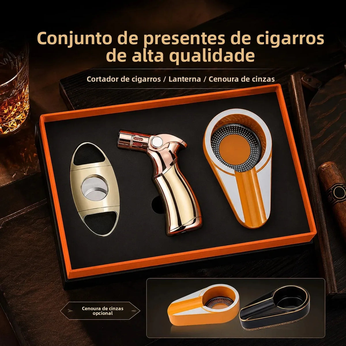 3-Piece Cigar Gift Set — Cutter, Torch Lighter & Ashtray — Marshall Reserve