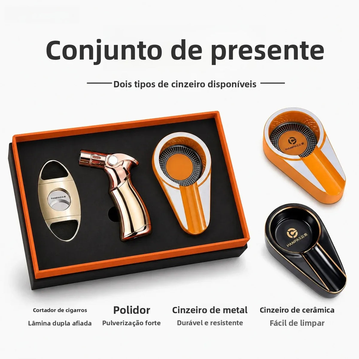 3-Piece Cigar Gift Set — Cutter, Torch Lighter & Ashtray — Marshall Reserve