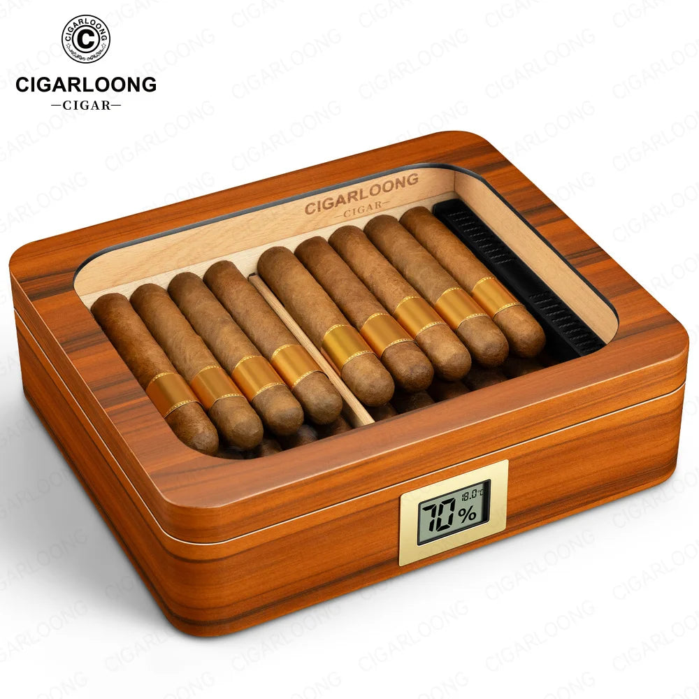 Glass-Top Piano-Finish Cedar Humidor with Hygrometer — Maestro Reserve