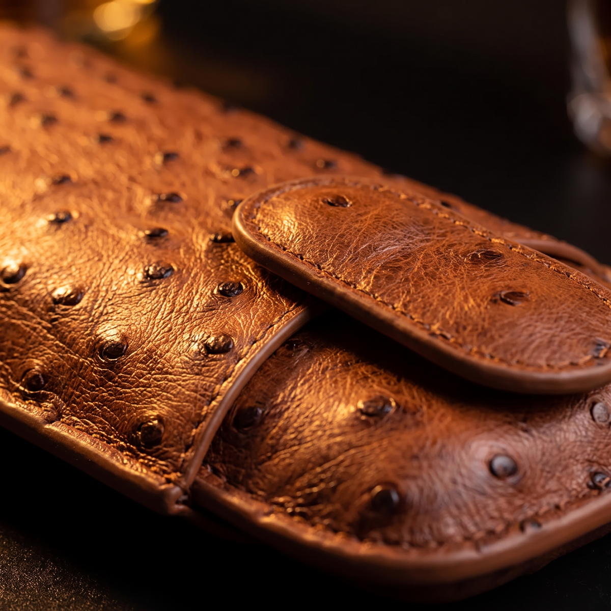 Two-Cigar Leather Travel Case — leather texture detail