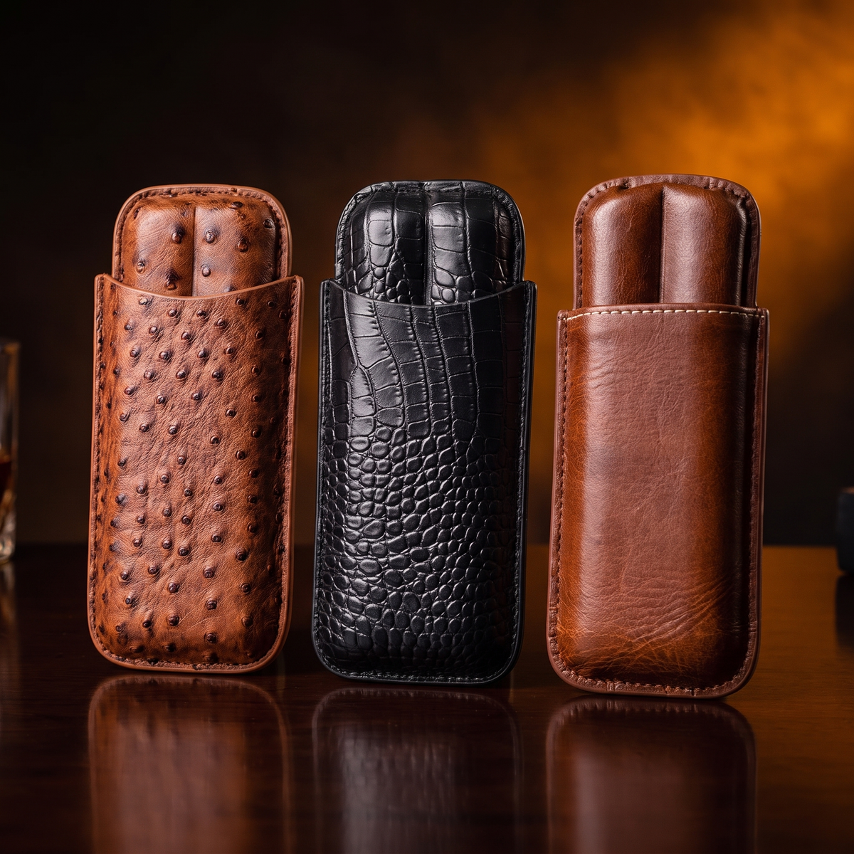Two-Cigar Leather Travel Case — available colors