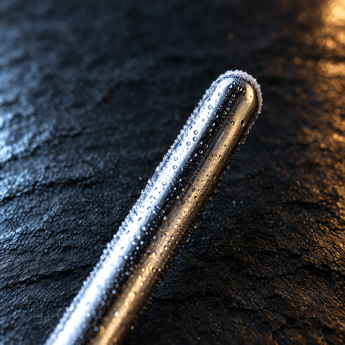 Close-up of condensation on the chiller rod