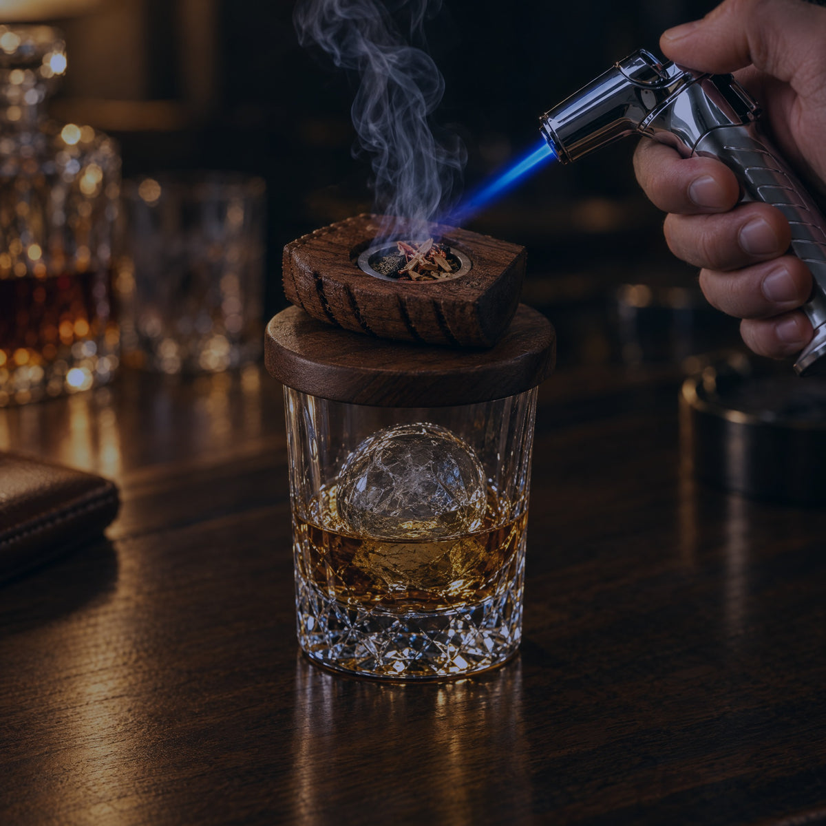 Lighting the wood chips with the torch