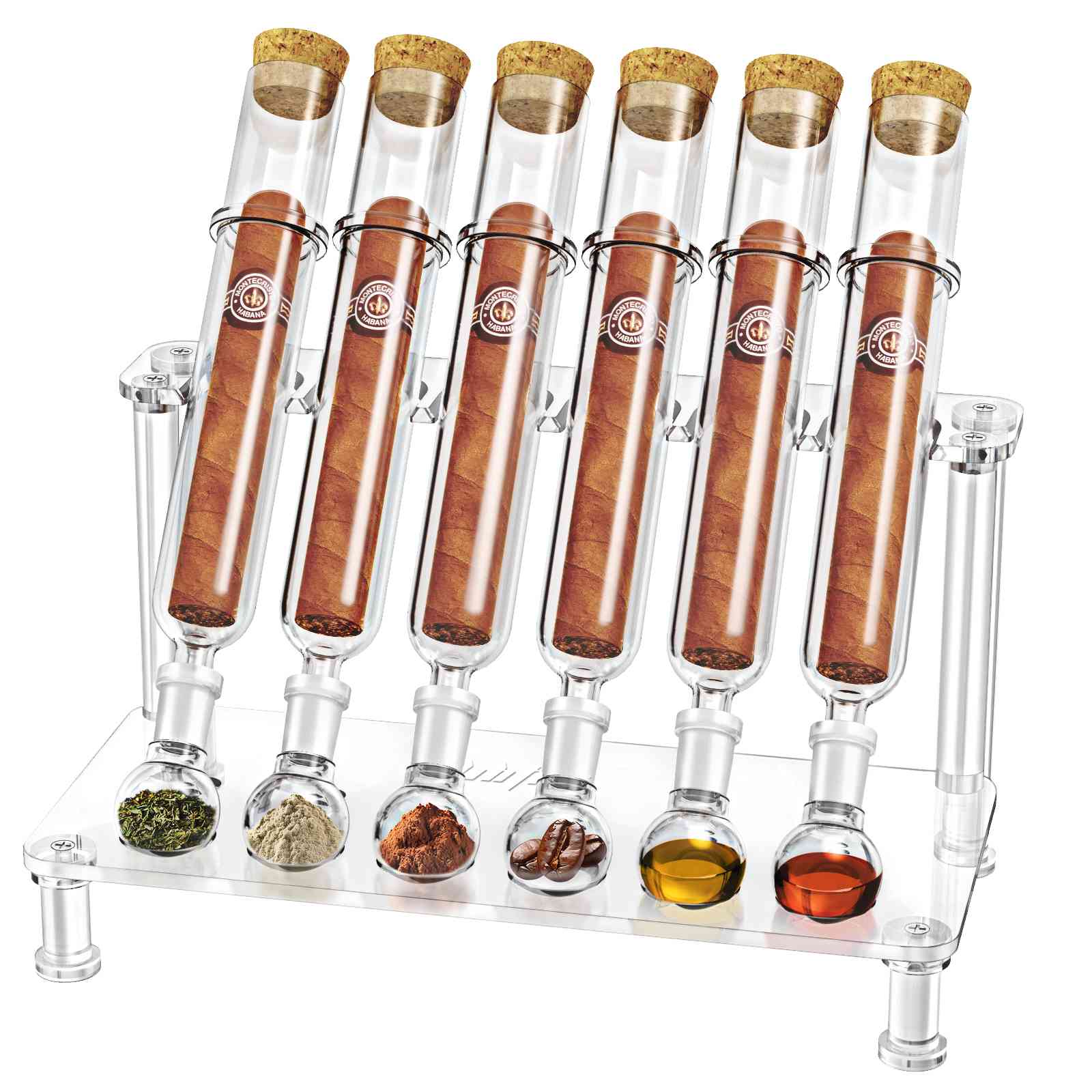 LIHTUN Cigar Flavoring Tube Set, Borosilicate Glass Tubes, Balls and Acrylic Stand, Portable Cigar Humidor Gift Set for Flavor Mellowing, Storage and Display