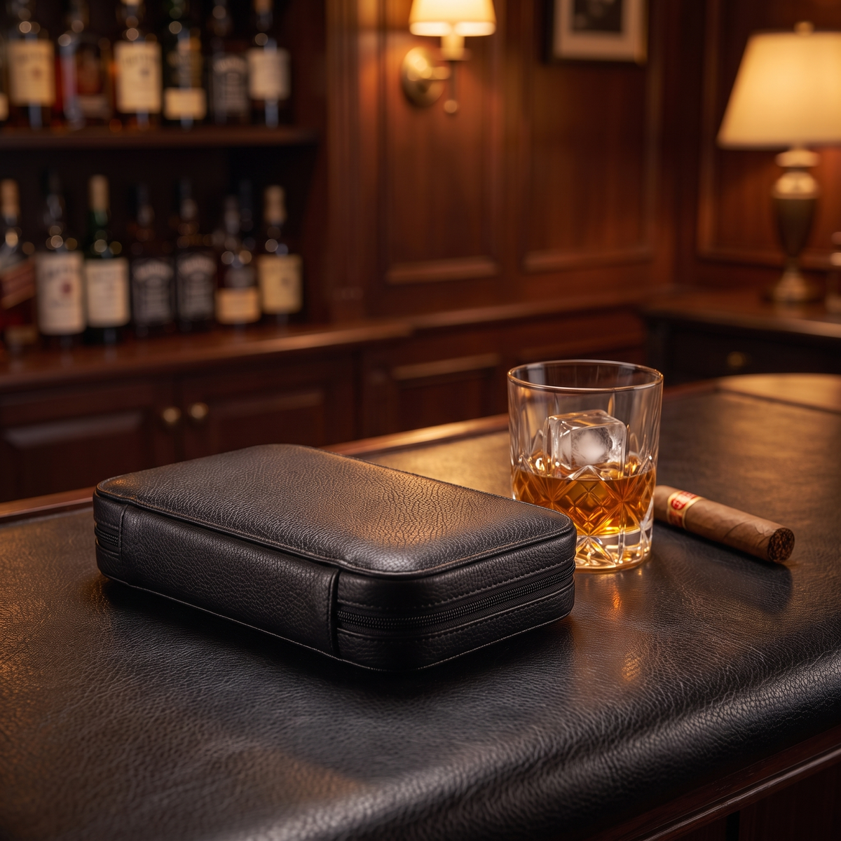 Cedar-Lined Travel Cigar Humidor — Black, closed lifestyle