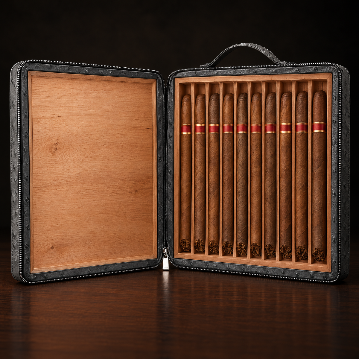 Consul Reserve case standing open showing both cedar-lined halves