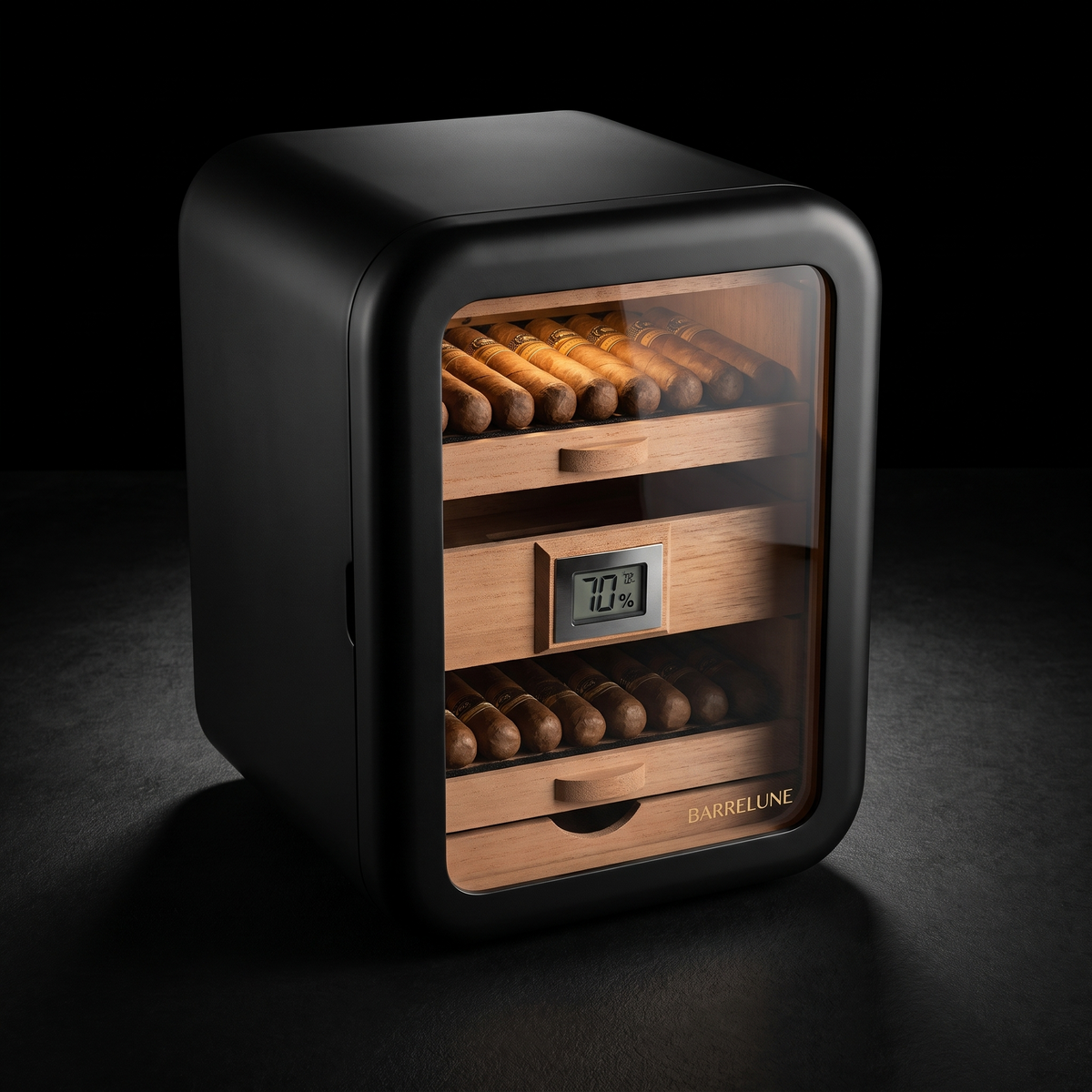Vitrine Reserve — Black cabinet cigar humidor, glass door